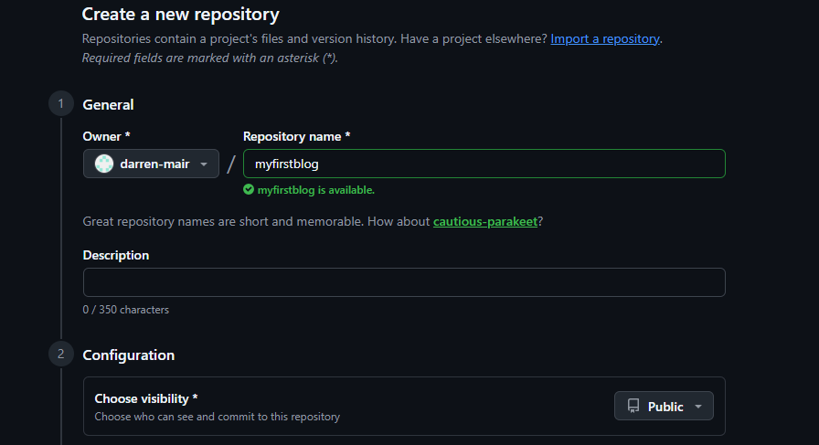 showing a GitHub repository setup